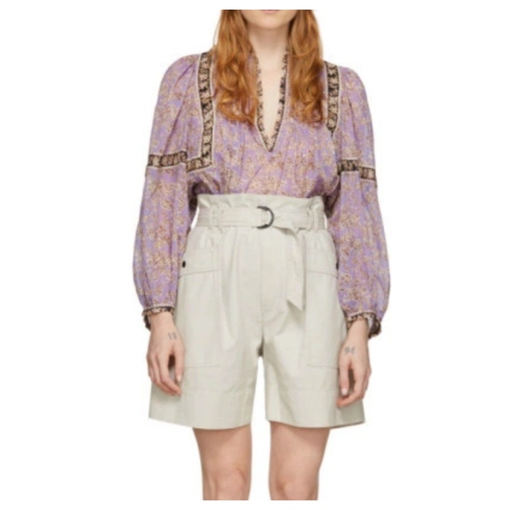 Isabel Marant Etoile Zayna Belted Cargo Shorts Ecru Beige Cotton Twill Size 38